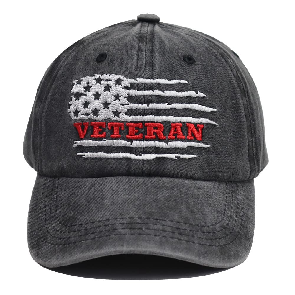 MANMESH HATT Distressed Veteran Army Hat for Men and Women, USA Patriotic Military Hat, Adjustable Washed Embroidered American Flag Baseball Cap