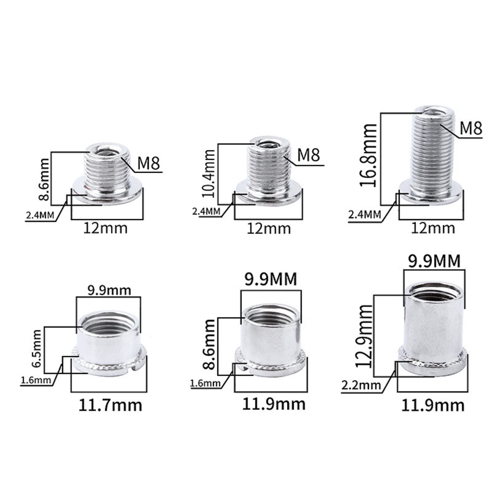 5 Sets Steel Chainring Bolts M8 Crankset Bicycle Chainwheel Female/Male Bolts Nuts Set for Road Bikes, Mountain Bike, BMX, MTB Disc Screws (Silver Type B for Double chainrings)