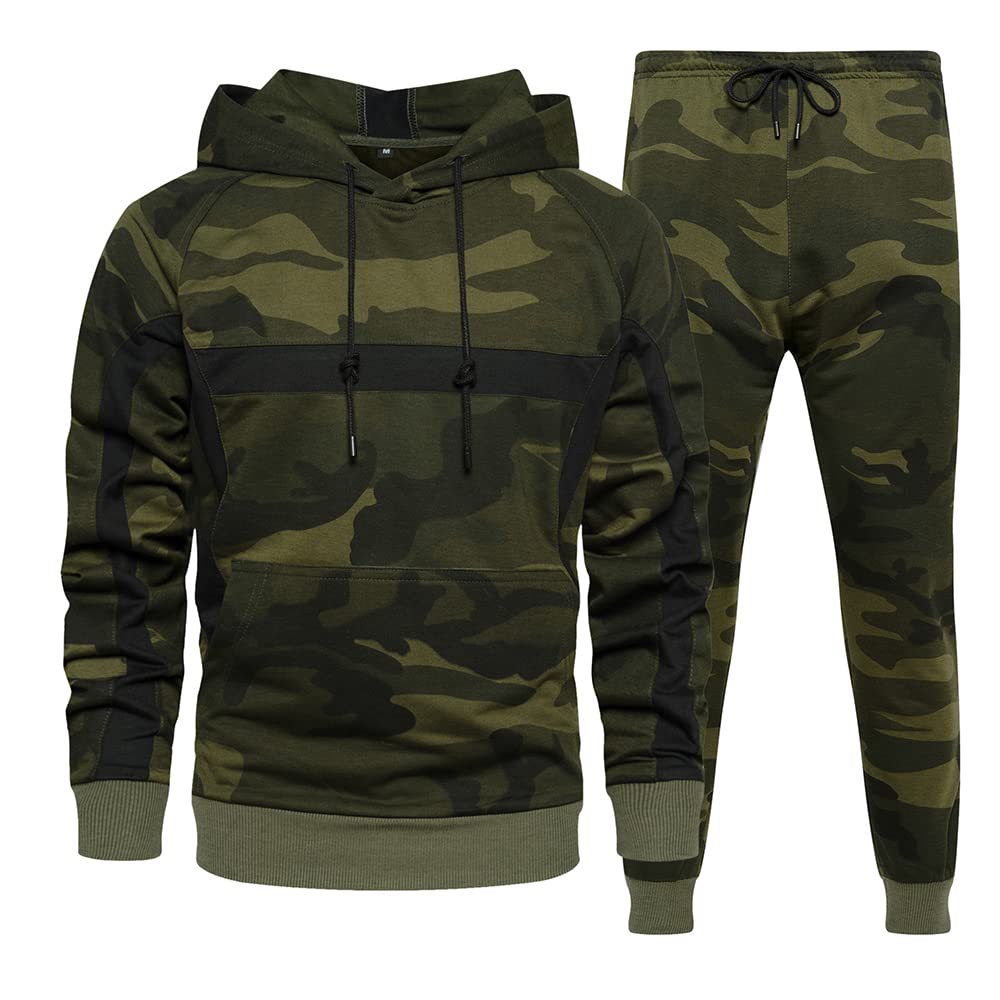 AOTORR Mens Sweatsuits 2 Piece Casual Tracksuits Camo Hoodie Jogging Sweatpants Suit Armygreen L