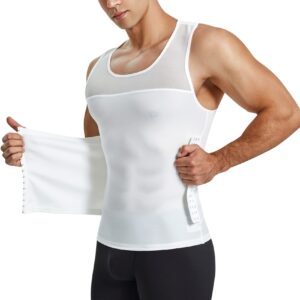 molutan compression shirts for men shapewear chest abdomen control body shaper slimming undershirt workout vest tank top white