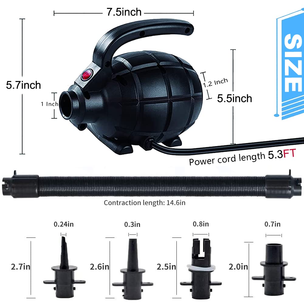 Electric Air Pump for Inflatable Air Tumble Track Gymnastics Mat, Air Roller Barrel, Swimming Ring, Air Bed, Pool Toy, Inflatables Raft Boat Electric Pump with 4 Nozzles（AC 110-120V（500W））