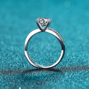 Jiostonor Moissanite Engagement Ring 925 Sterling Silver in 18K White Gold Plated, 4-Prong Petite Hollow out design Round Cut Ring 1.0 CT Moissanite Engagement Ring Promise Bridal Ring