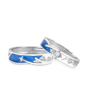 Vxddy Couples Rings Starry Sky Sterling Silver Promise Wedding Engagement Band Couple Matching Ring Him and Her