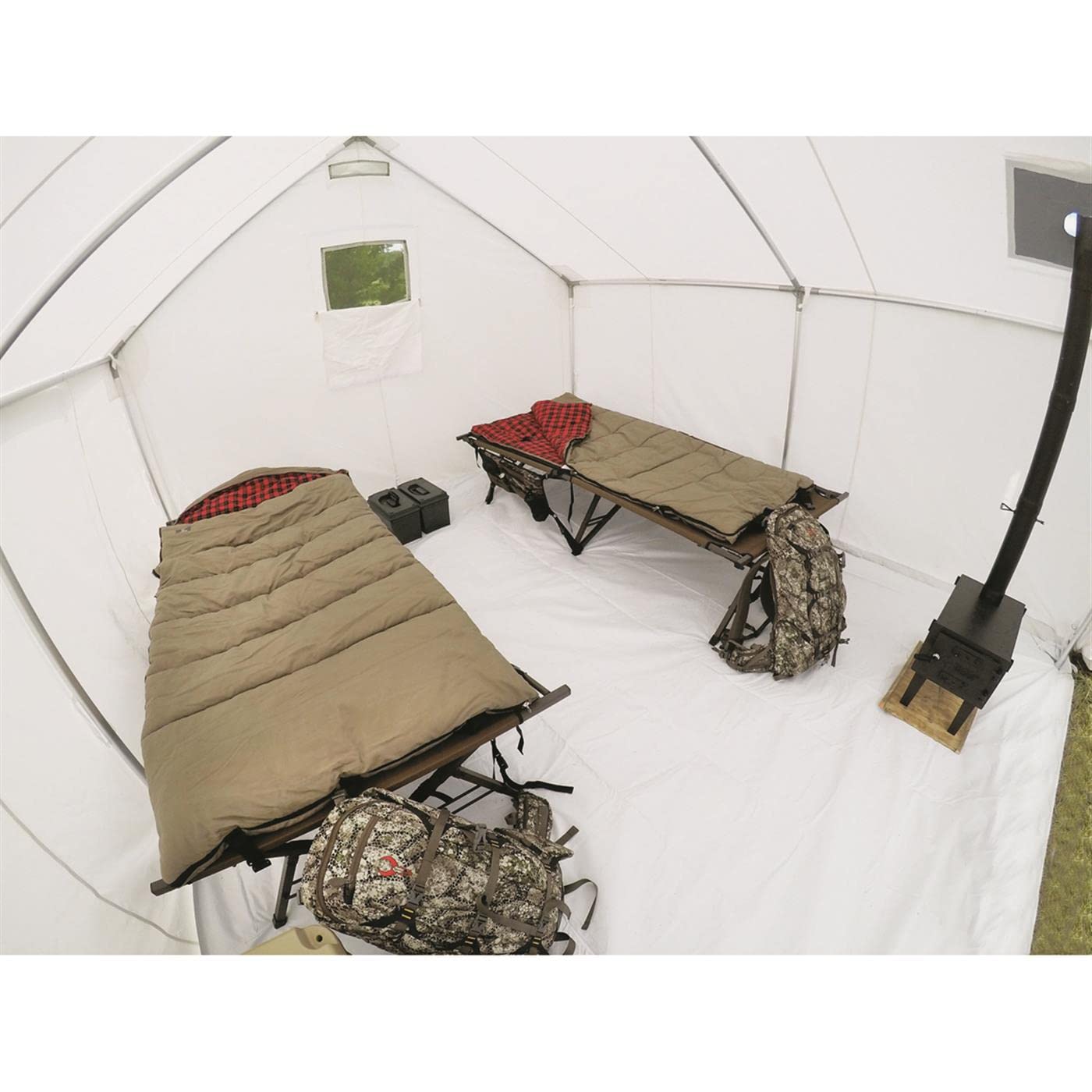 Guide Gear 10x12' Canvas Wall Tent and Frame for Hunting, Outdoor Camping, 4 Season All Weather Tents with Stove Jack Opening