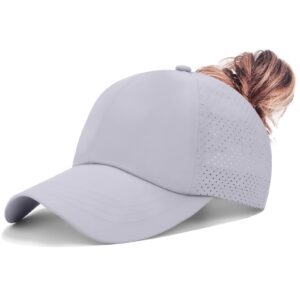 ZTL Women's High Ponytail Baseball Cap Performance Running Hat Quick Dry Mesh Sports Cap Adjustable Unstructured Dad Trucker Hats Light Grey