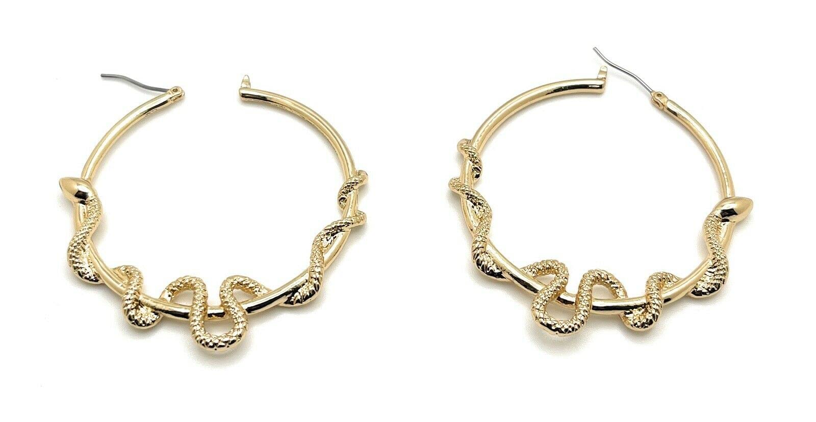 Betsey Johnson Golden Textured Slithering Garden Snake Hoop Earrings NWT Great Gift Idea