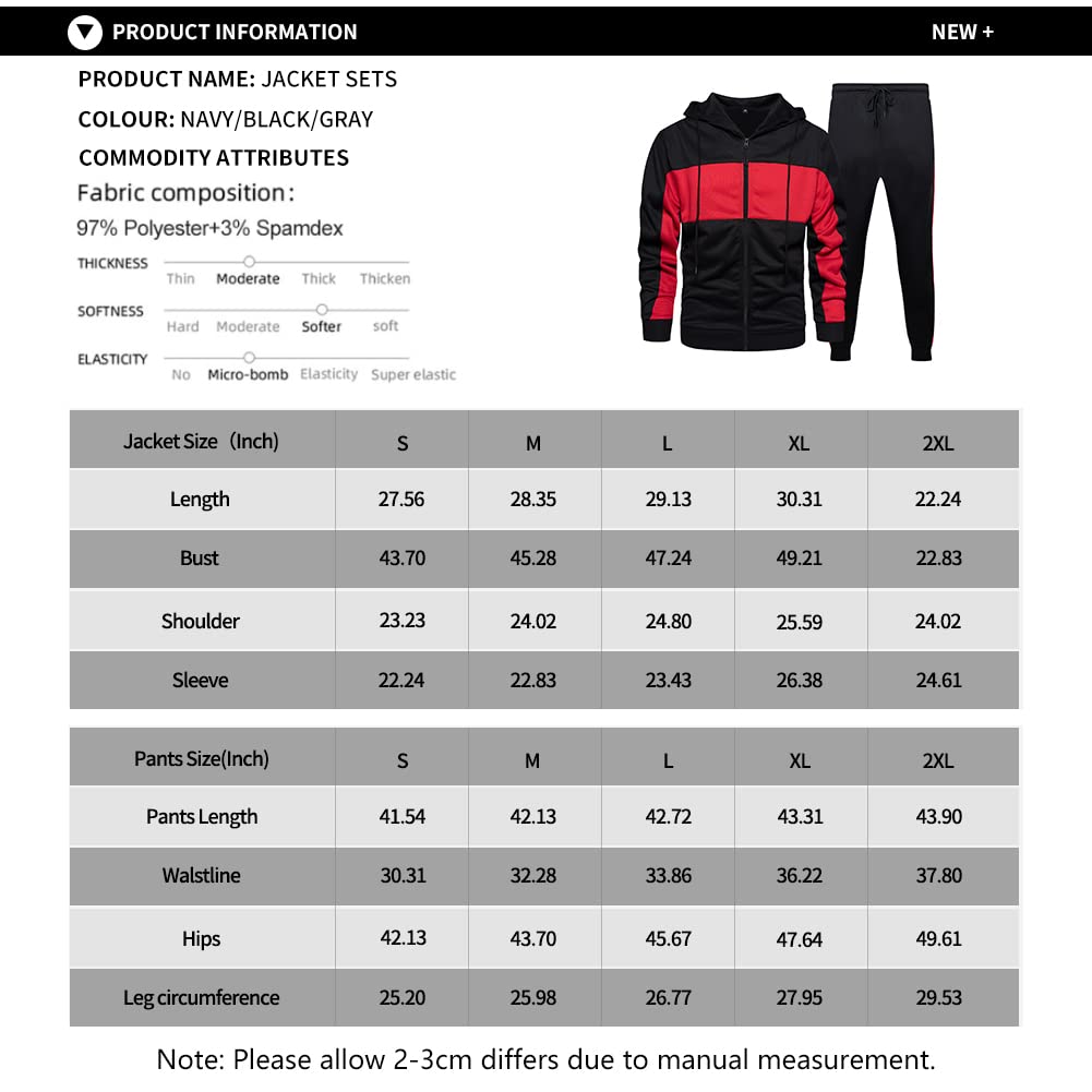 LBL Leading the Better Life Men's Casual Tracksuits Long Sleeve Jogging Suits Sweatsuit Sets Track Jackets and Pants 2 Piece Outfit Black 2XL