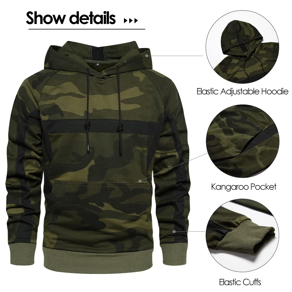 AOTORR Mens Sweatsuits 2 Piece Casual Tracksuits Camo Hoodie Jogging Sweatpants Suit Armygreen L