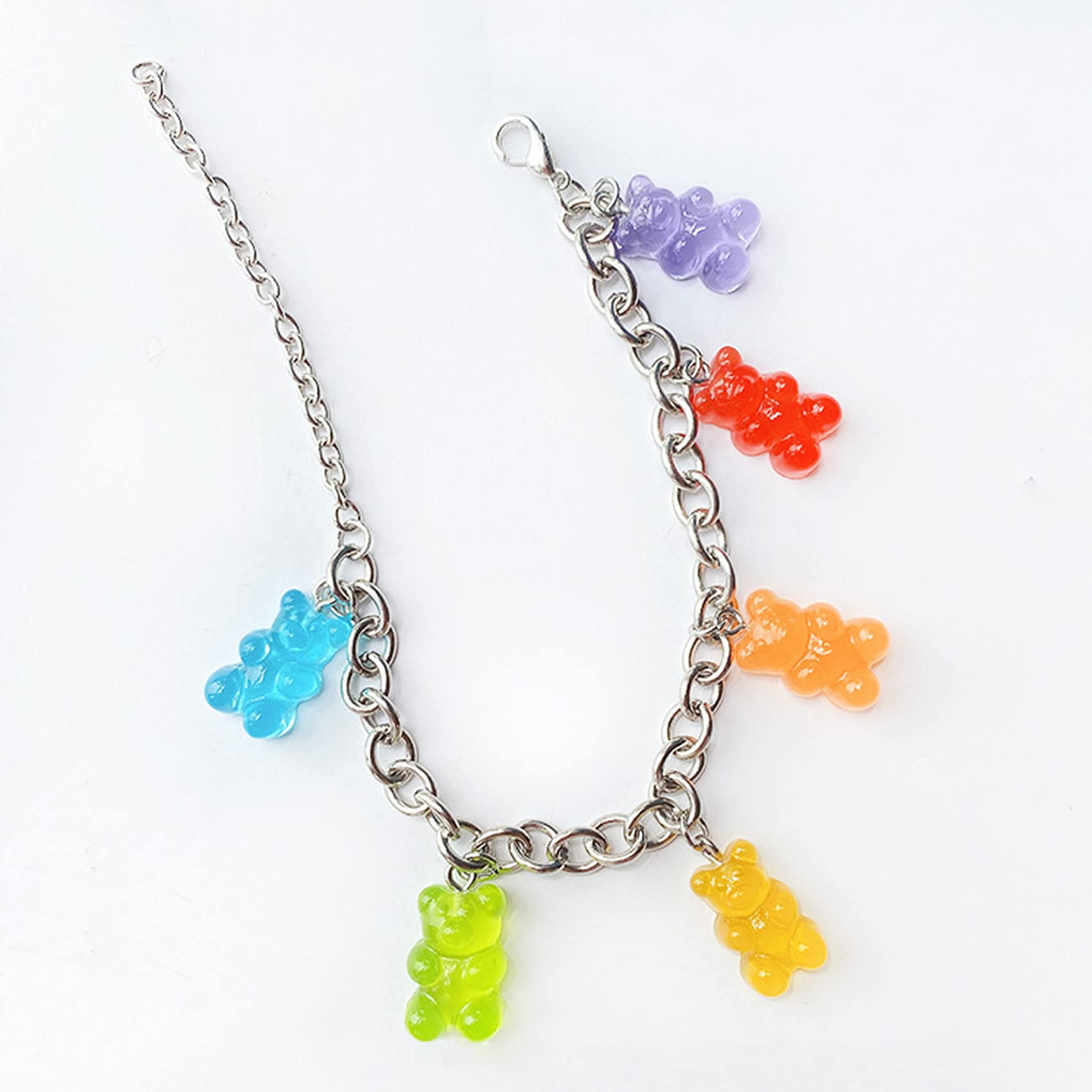 Essencedelight Bear Bracelets Adjustable Chain Bracelets Candy Color Resin Gummy Bear Charm Bracelet Adorable Gift for Women