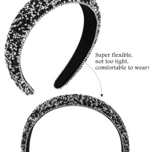 Wecoe Black Headband Rhinestone Headband Women Bling Diamond Padded Headband Glitter Sparkle Headbands Fashion Headbands Hair Accessories Gifts For Women Girls (Black & Silver)