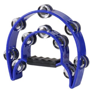 2Pack Double Row Tambourine for Adult,Hand Held Metal Jingles Percussion Percussion-Half Moon Tambourine Drum Musical,for Adult,Church, KTV, Party and Gifts (Blue+Red)