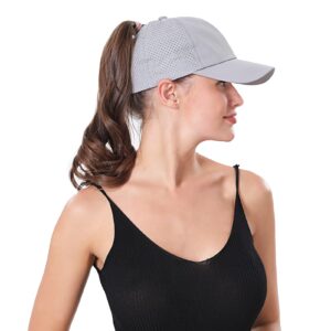 ZTL Women's High Ponytail Baseball Cap Performance Running Hat Quick Dry Mesh Sports Cap Adjustable Unstructured Dad Trucker Hats Light Grey