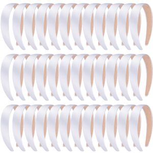 siquk 36 pieces satin headbands white 1 inch wide non-slip headband satin hard headbands diy white headbands for women