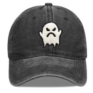 Heucapc Embroidered Halloween Baseball Cap Vintage Ghost Denim Hat Adjustable Embroidery Pumpkin Dad Hats for Men Women