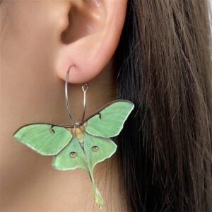 Moth Butterfly Earrings.Punk Insect Drop Earrings Color Acrylic Moth Wing Earrings Statement Black Earrings Party Jewelry for Women (Green)