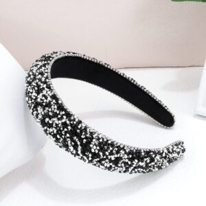 Wecoe Black Headband Rhinestone Headband Women Bling Diamond Padded Headband Glitter Sparkle Headbands Fashion Headbands Hair Accessories Gifts For Women Girls (Black & Silver)