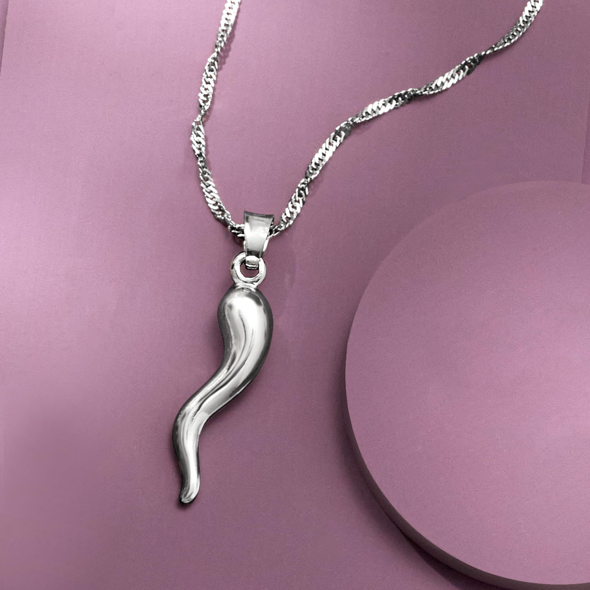 Ross-Simons Sterling Silver Italian Horn Pendant Necklace. 18 inches