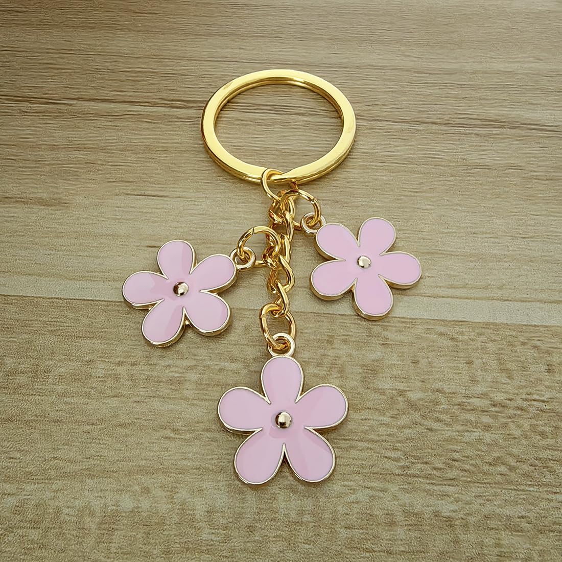 Meimimix Flowers Charms Enameled Keychain Chain Tassel Keyring For Women Girls Purse Bag Accessories Jewellery (Pink)