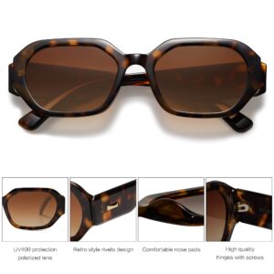 SOJOS Polarized Sunglasses For Women Retro Rectangle Womens Sun Glasses Trendy Narrow Square 90s Shades SJ2232 Tortoise Brown Lens