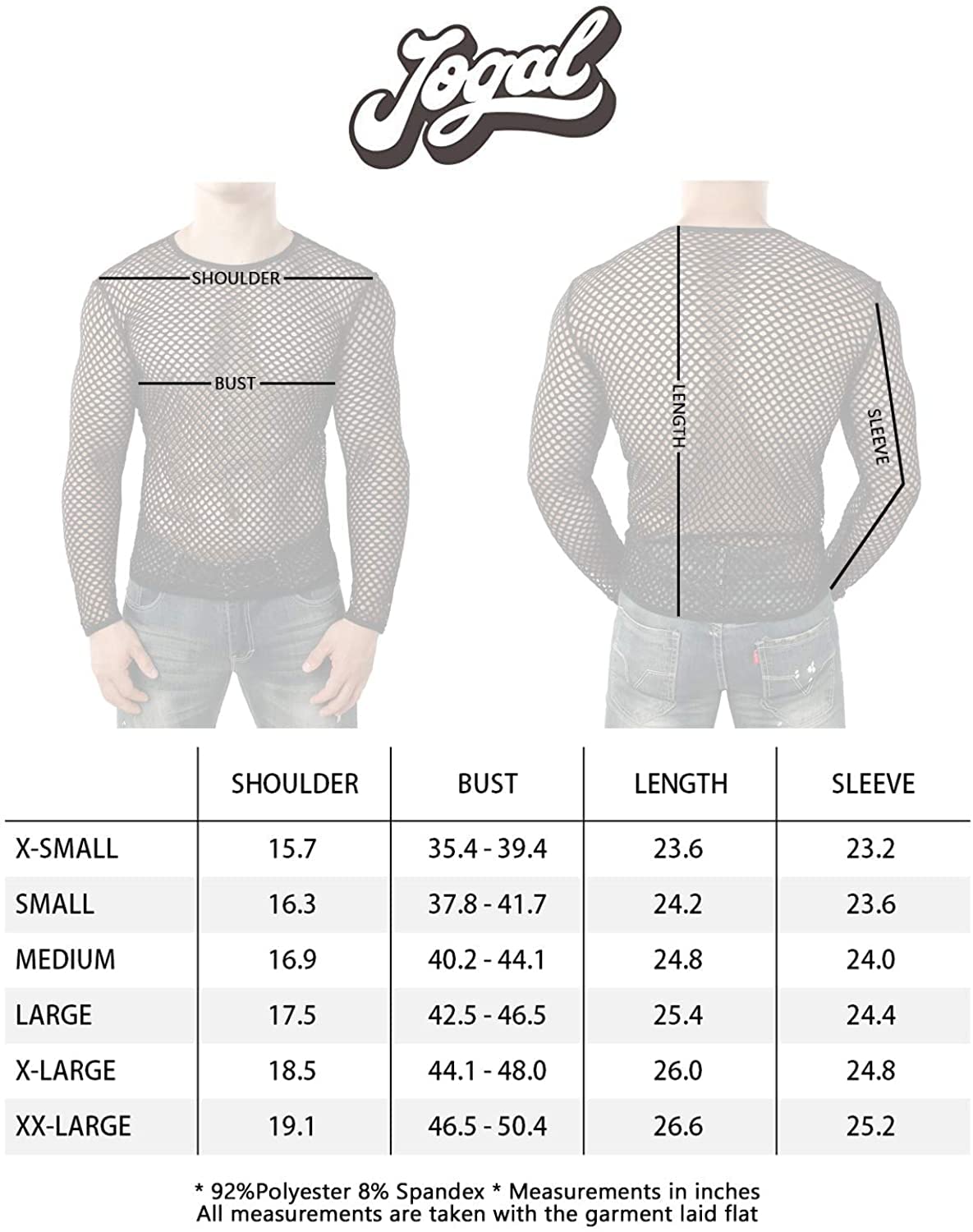 JOGAL Men's Mesh Fishnet Fitted Long Sleeve Muscle Top X-Large WG04 Grey