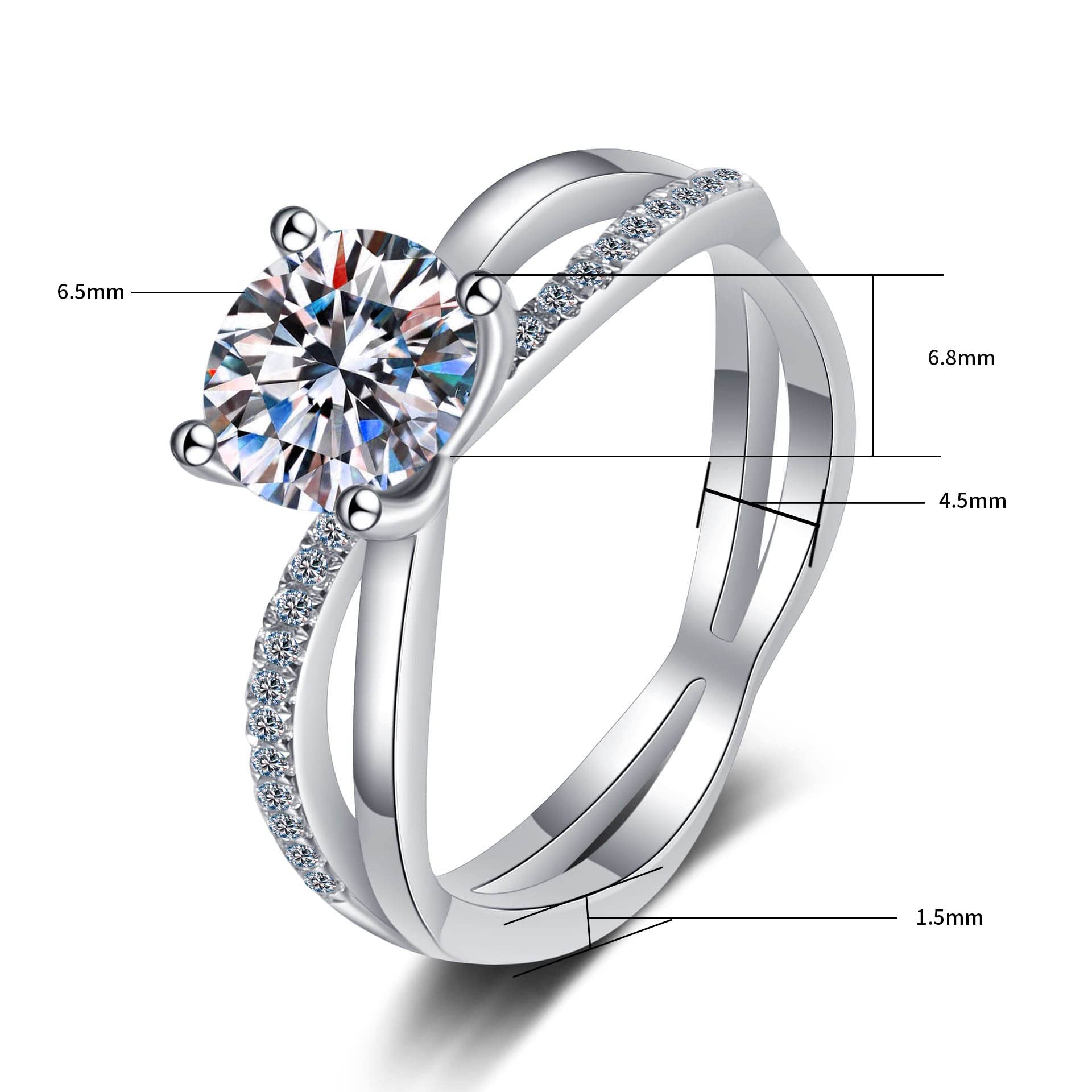 Jiostonor Moissanite Engagement Ring 925 Sterling Silver in 18K White Gold Plated, 4-Prong Petite Hollow out design Round Cut Ring 1.0 CT Moissanite Engagement Ring Promise Bridal Ring