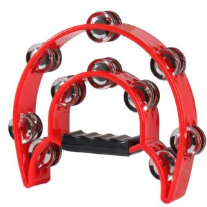 2Pack Double Row Tambourine for Adult,Hand Held Metal Jingles Percussion Percussion-Half Moon Tambourine Drum Musical,for Adult,Church, KTV, Party and Gifts (Blue+Red)