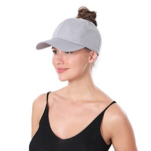 ZTL Women's High Ponytail Baseball Cap Performance Running Hat Quick Dry Mesh Sports Cap Adjustable Unstructured Dad Trucker Hats Light Grey