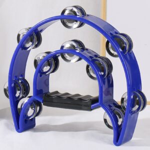 2Pack Double Row Tambourine for Adult,Hand Held Metal Jingles Percussion Percussion-Half Moon Tambourine Drum Musical,for Adult,Church, KTV, Party and Gifts (Blue+Red)