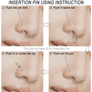 ZS 18/16/14G G23 Titanium Insertion Pin Taper for Nose Ear Navel Lip Threadless Piercings Jewelry Kit, 4Pcs Push in Body Piercing Stretching Kit Assistant Tool (18G)