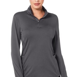 Women Quarter Zip Athletic Pullover Lightweight Long Sleeve Golf Polo Shirts Half Zip Workout Top Grey M