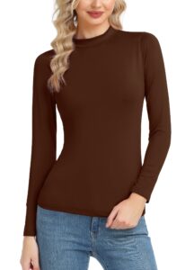 women thermal shirt fleece lined long sleeve soft stretchy mock neck tee tops coffee small