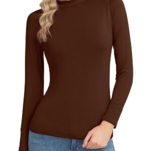 Women Thermal Shirt Fleece Lined Long Sleeve Soft Stretchy Mock Neck Tee Tops Coffee Small