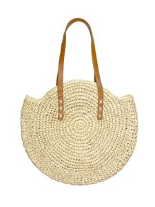 seamido straw bag handwoven beach bags corn straw tote woven shoulder bag for women (beige)