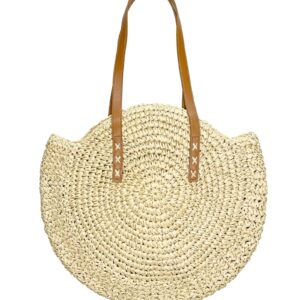 Seamido Straw Bag Handwoven Beach Bags Corn Straw Tote Woven Shoulder Bag For Women (Beige)