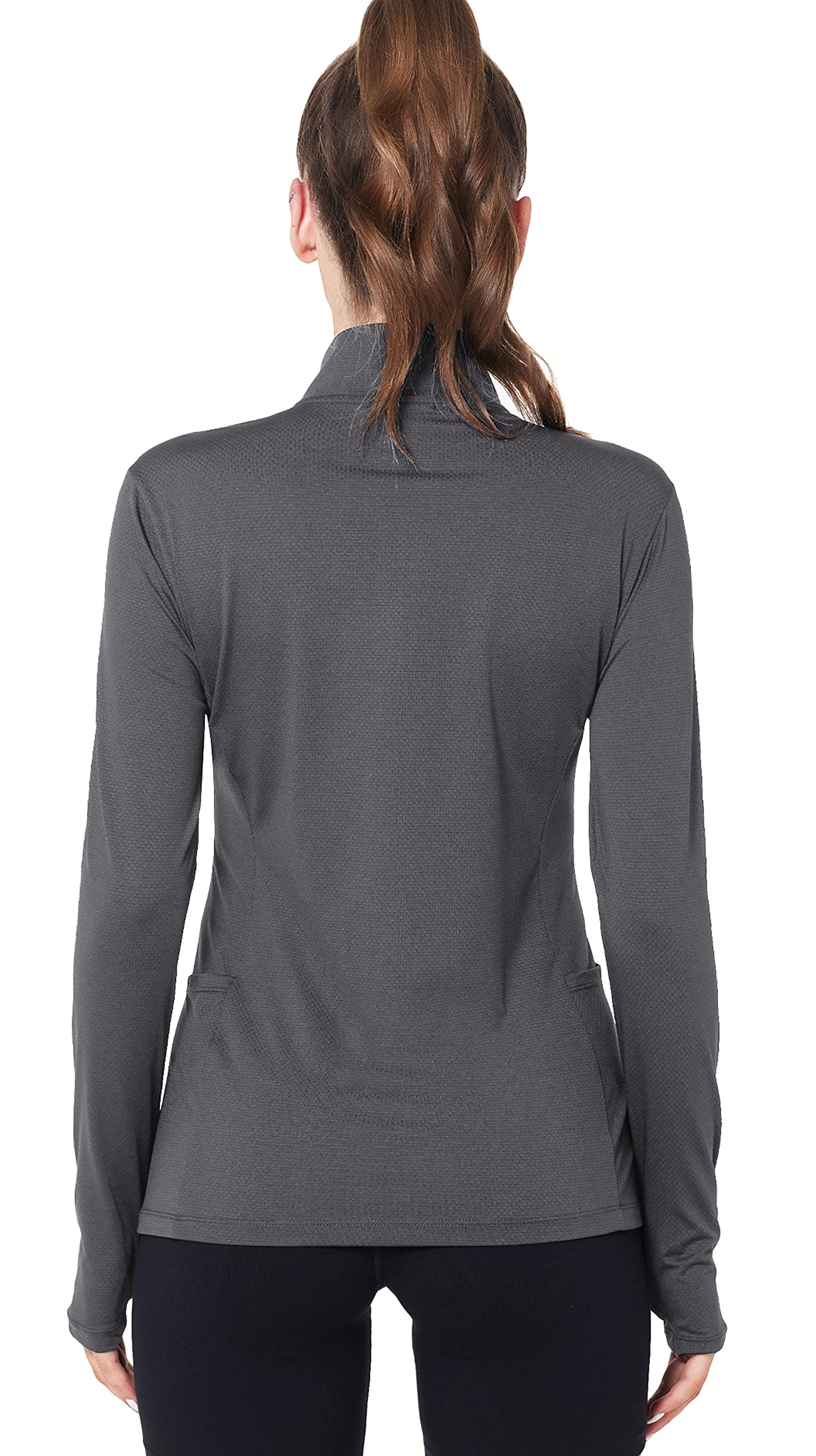 Women Quarter Zip Athletic Pullover Lightweight Long Sleeve Golf Polo Shirts Half Zip Workout Top Grey M