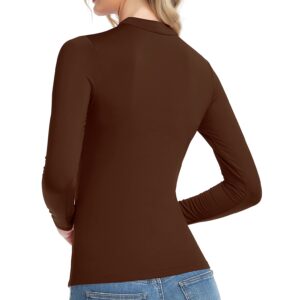 Women Thermal Shirt Fleece Lined Long Sleeve Soft Stretchy Mock Neck Tee Tops Coffee Small