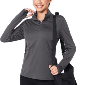 Women Quarter Zip Athletic Pullover Lightweight Long Sleeve Golf Polo Shirts Half Zip Workout Top Grey M