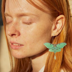 Moth Butterfly Earrings.Punk Insect Drop Earrings Color Acrylic Moth Wing Earrings Statement Black Earrings Party Jewelry for Women (Green)