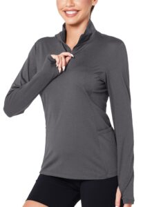 women quarter zip athletic pullover lightweight long sleeve golf polo shirts half zip workout top grey m