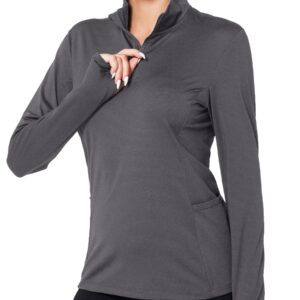 Women Quarter Zip Athletic Pullover Lightweight Long Sleeve Golf Polo Shirts Half Zip Workout Top Grey M