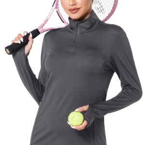 Women Quarter Zip Athletic Pullover Lightweight Long Sleeve Golf Polo Shirts Half Zip Workout Top Grey M