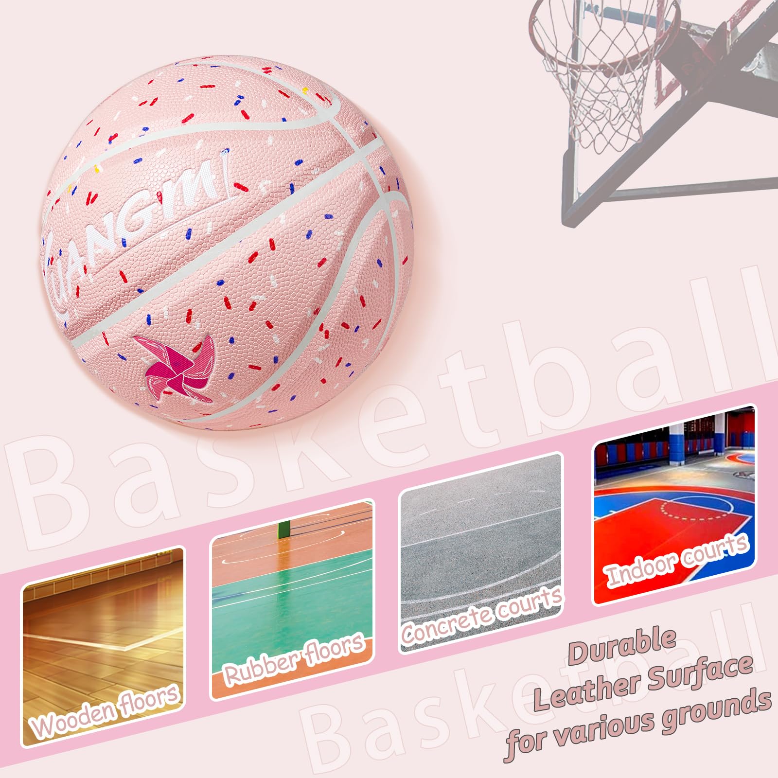 Kuangmi Macaron Kids Basketball Size 5 for Junior Children Boys Girls Indoor & Outdoor,Pink