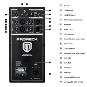 PRORECK CLUB 2000 10-inch 1000W Powered PA Loud Speaker System Combo Set With DSP, TWS Bluetooth, Column Array Speaker And 10 inch Subwoofer for meeting, speeches, churches, performances, DJ Gig, Live