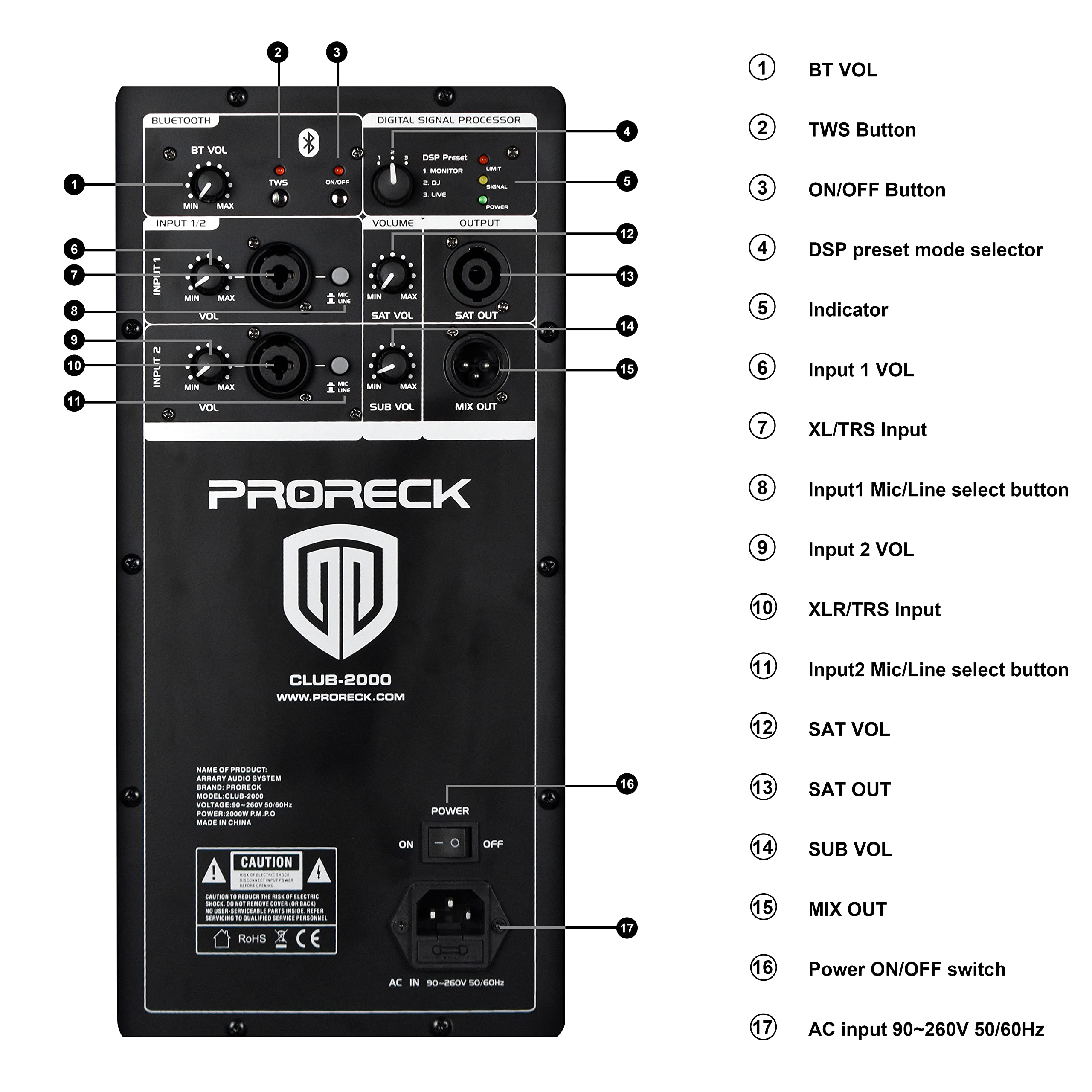 PRORECK CLUB 2000 10-inch 1000W Powered PA Loud Speaker System Combo Set With DSP, TWS Bluetooth, Column Array Speaker And 10 inch Subwoofer for meeting, speeches, churches, performances, DJ Gig, Live