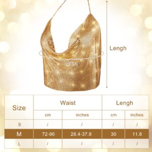 SATINIOR Shiny Tank Top for Women Crystal Body Neck Chain Sequin Tops with Nipple Pasties Double Sided Tape Party(Gold)