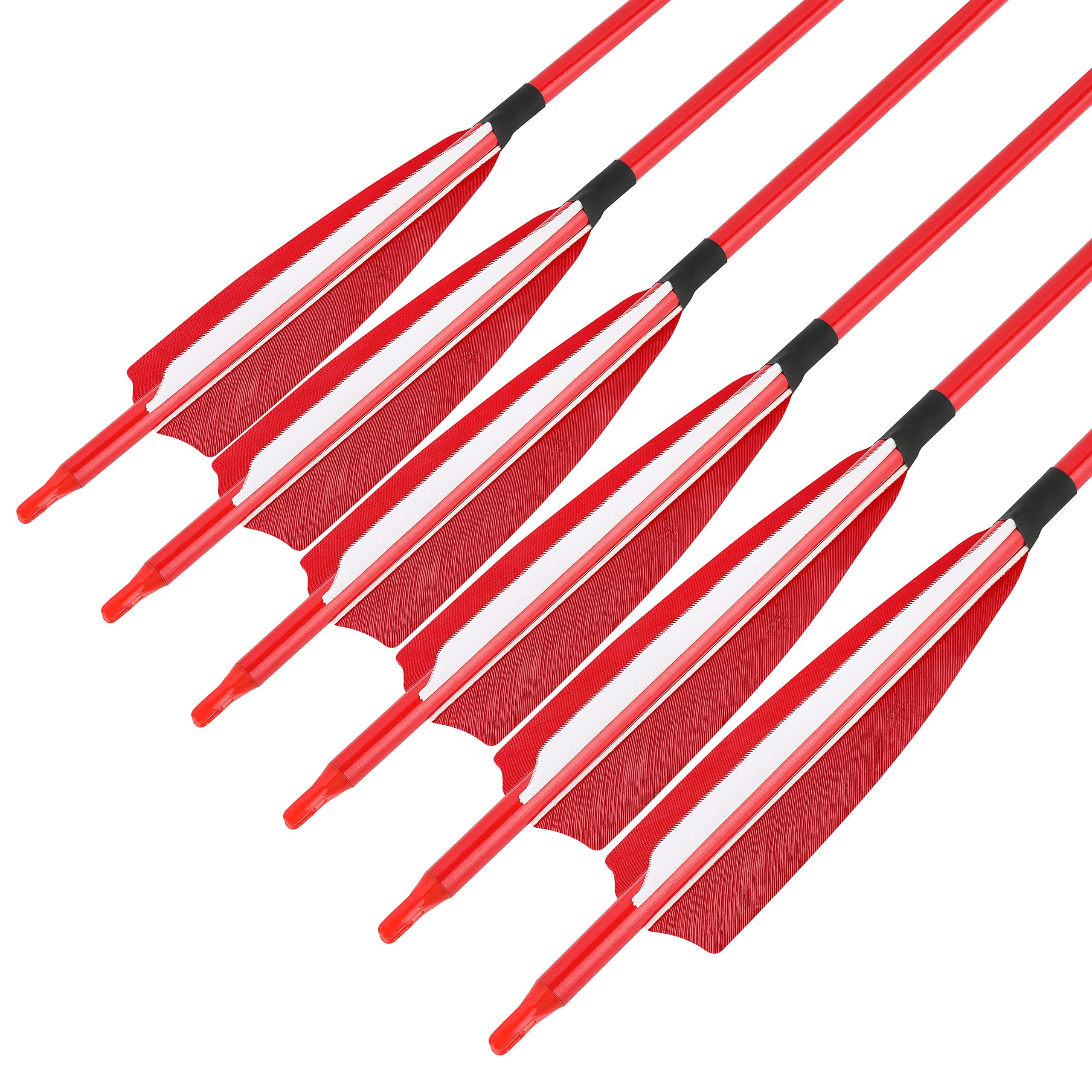 AMEYXGS 12Pcs Archery 30Inch Carbon Arrow Target Practice Hunting Arrow Spine 500 with 5inch Shield Turkey Feather Removable Tips for Traditional Recurve Compound Bow Longbow (Red1, 12)