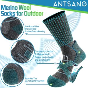 ANTSANG Merino Wool Socks for Men & Women Thermal Winter Hiking Warm Thick Athletic Crew Cozy Boot Work Gift Socks Stocking Stuffers 5 Pairs (Orange/Green/Blue/Black/Dark Grey A,L)