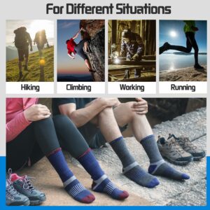 Merino Wool Hiking Socks for Women Men Warm Thermal Winter Cozy Boot Work Crew Socks Gifts Stocking Stuffers 5 Pairs (Dark Pinstripes A,L)