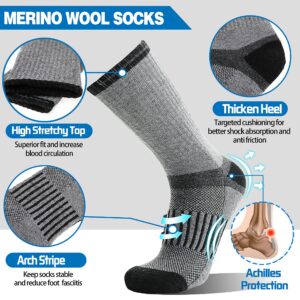 Merino Wool Hiking Socks for Women Men Warm Thermal Winter Cozy Boot Work Crew Socks Gifts Stocking Stuffers 5 Pairs (Dark Pinstripes A,L)