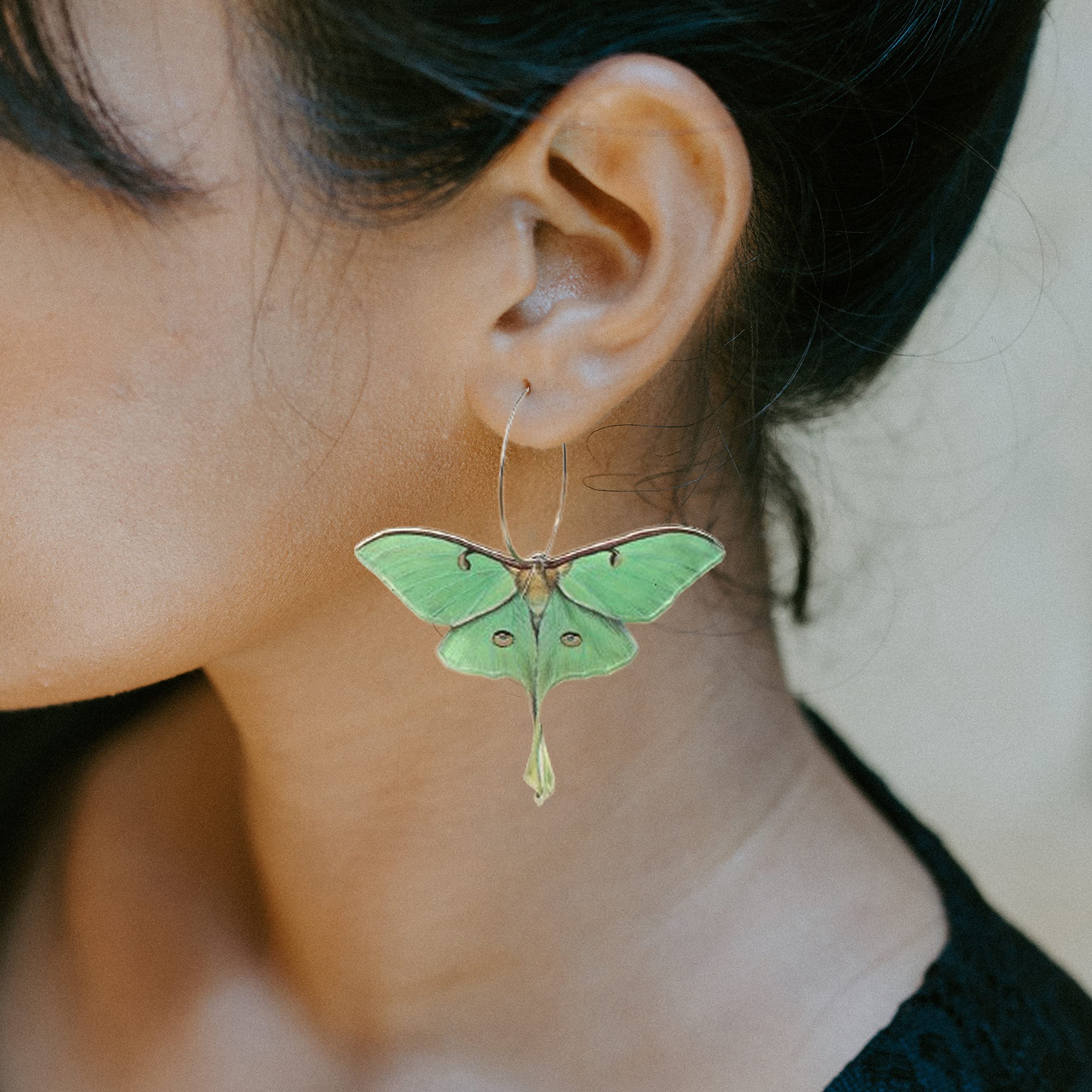 Moth Butterfly Earrings.Punk Insect Drop Earrings Color Acrylic Moth Wing Earrings Statement Black Earrings Party Jewelry for Women (Green)